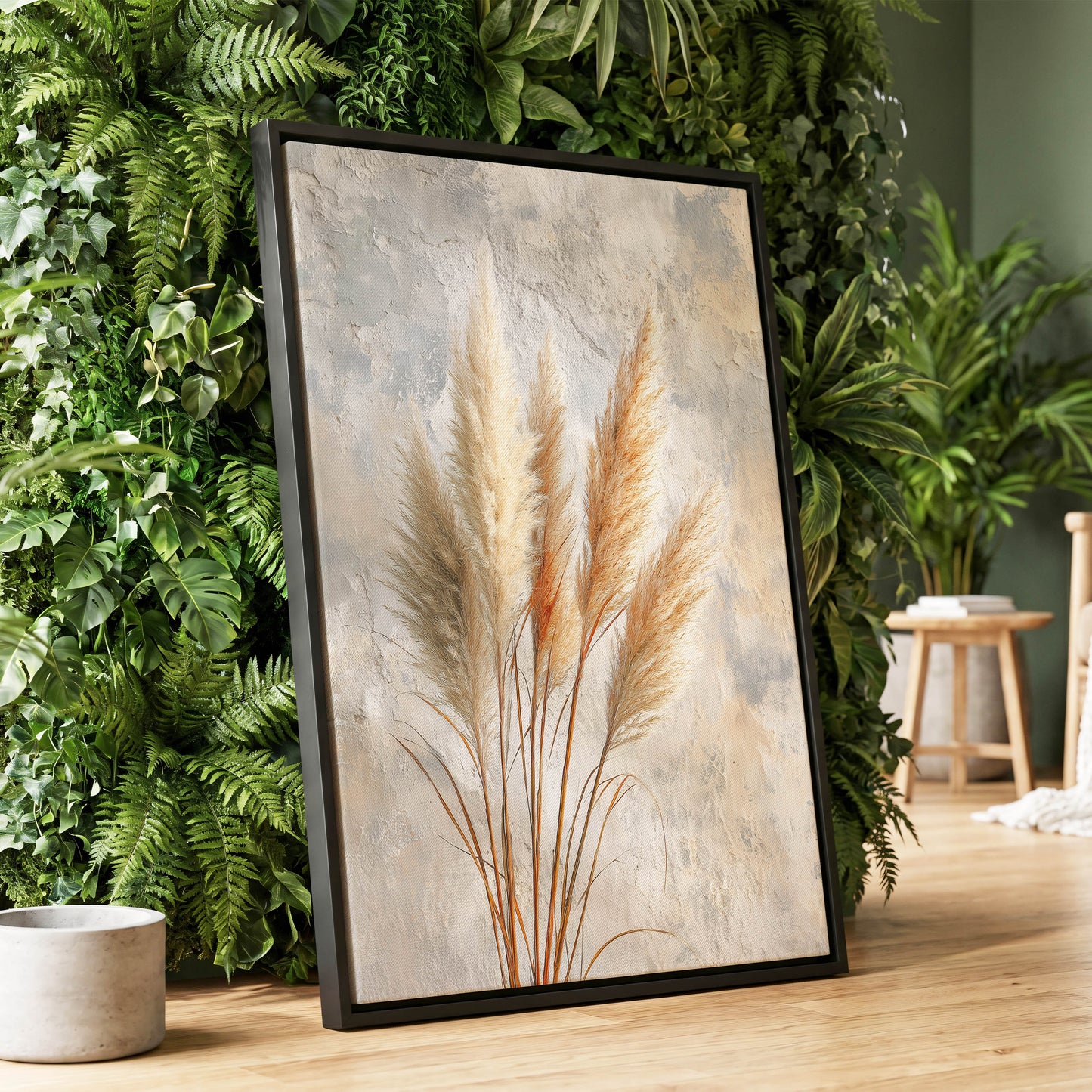 Pampas in Quiet Light – wall art displayed in a styled interior, gallery view 1