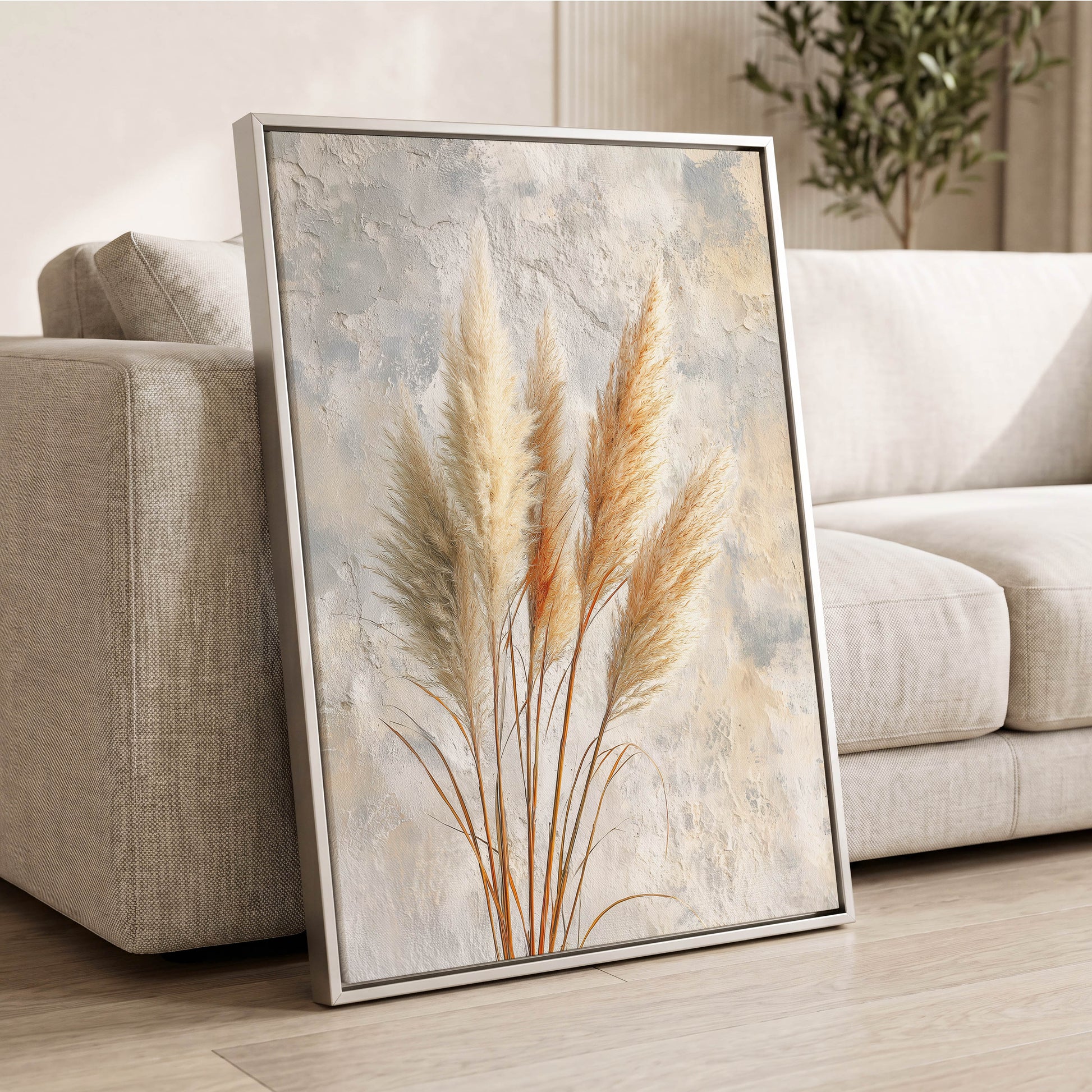 Pampas in Quiet Light – wall art displayed in a styled interior, gallery view 2