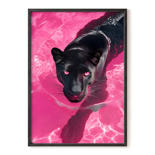 Panther in Pink, black, pink nature wall art, front artwork view