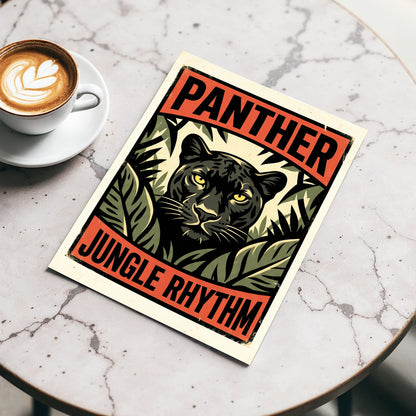 Panther Jungle Rhythm, black, green, beige nature wall art displayed in a styled interior, gallery view 3