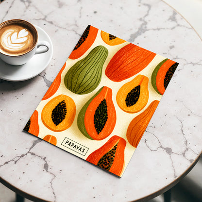 Papaya Parade, orange, green, beige nature wall art displayed in a styled interior, gallery view 3