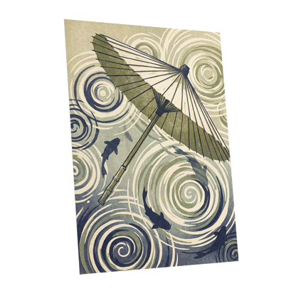 Parasol and Pond, green, beige, blue nature wall art shown as a unframed poster wall art print
