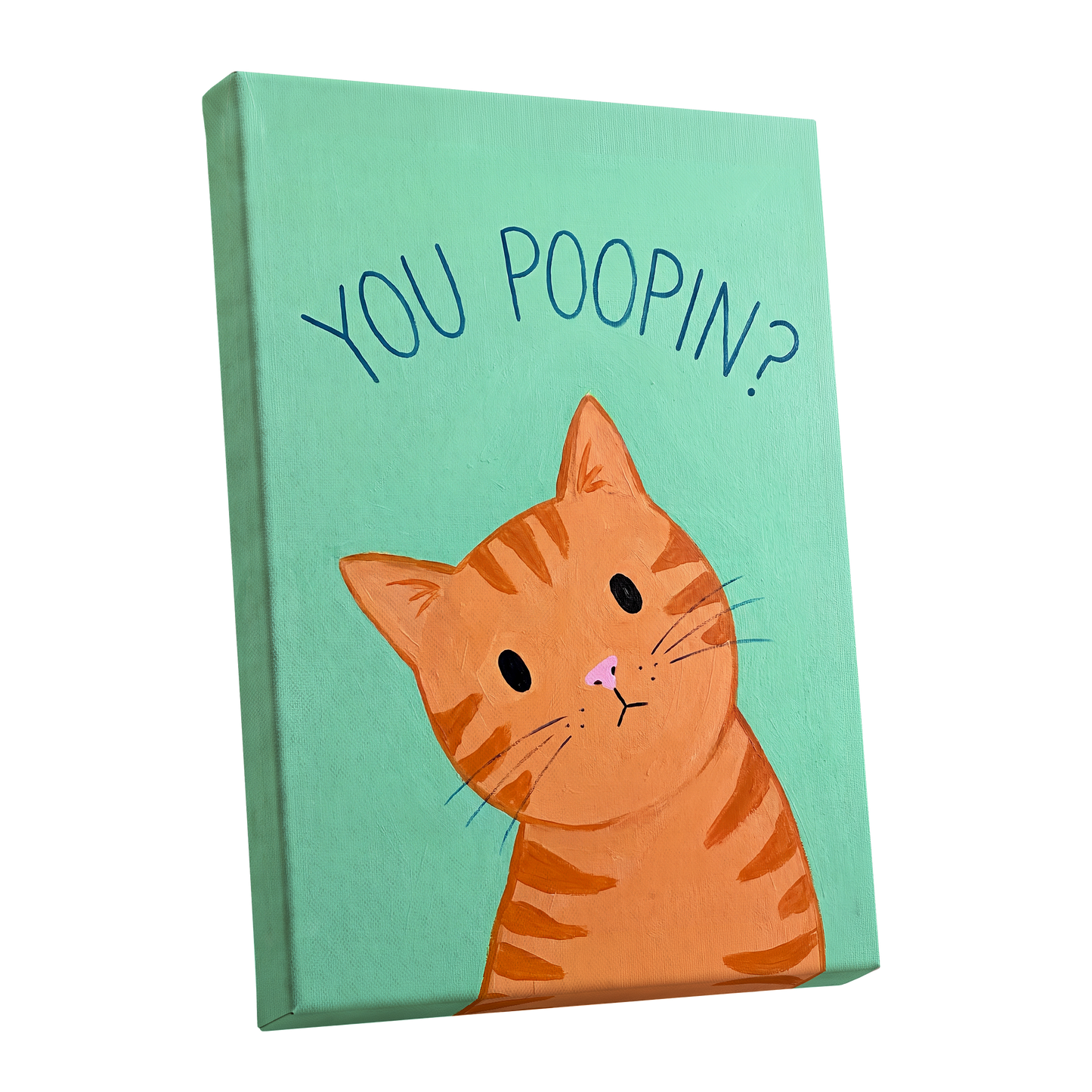 Pardon the Purr?, green, orange, blue nature wall art shown as a stretched canvas wall art