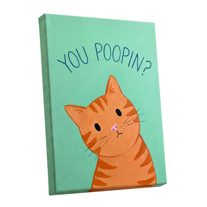 Pardon the Purr?, green, orange, blue nature wall art shown as a stretched canvas wall art