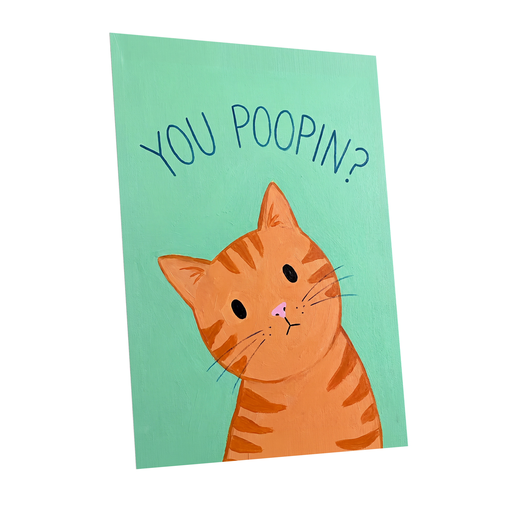 Pardon the Purr?, green, orange, blue nature wall art shown as a unframed poster wall art print
