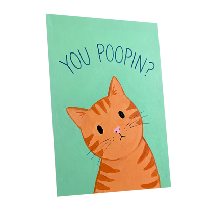 Pardon the Purr?, green, orange, blue nature wall art shown as a unframed poster wall art print