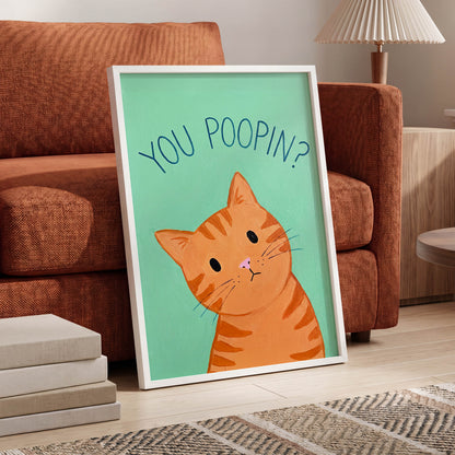 Pardon the Purr?, green, orange, blue nature wall art displayed in a styled interior, gallery view 6