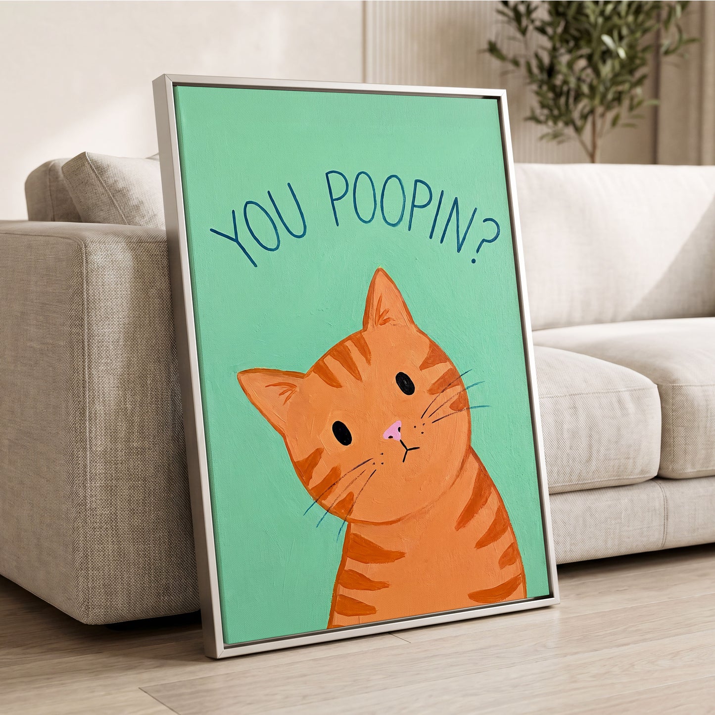 Pardon the Purr?, green, orange, blue nature wall art displayed in a styled interior, gallery view 8