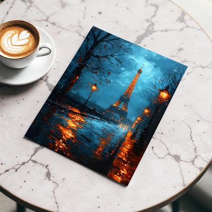 Paris After Rain, black, blue, orange abstract wall art displayed in a styled interior, gallery view 3
