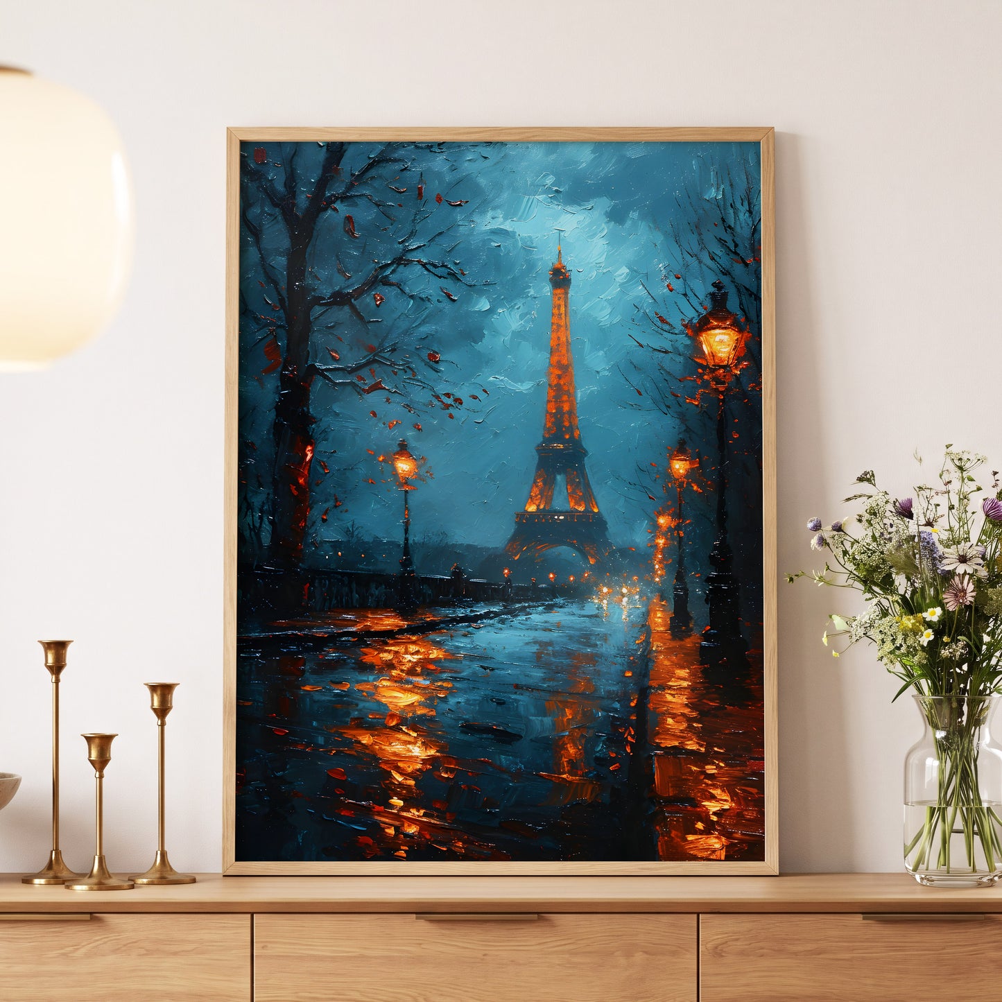 Paris After Rain, black, blue, orange abstract wall art displayed in a styled interior, gallery view 5