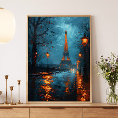 Paris After Rain, black, blue, orange abstract wall art displayed in a styled interior, gallery view 5