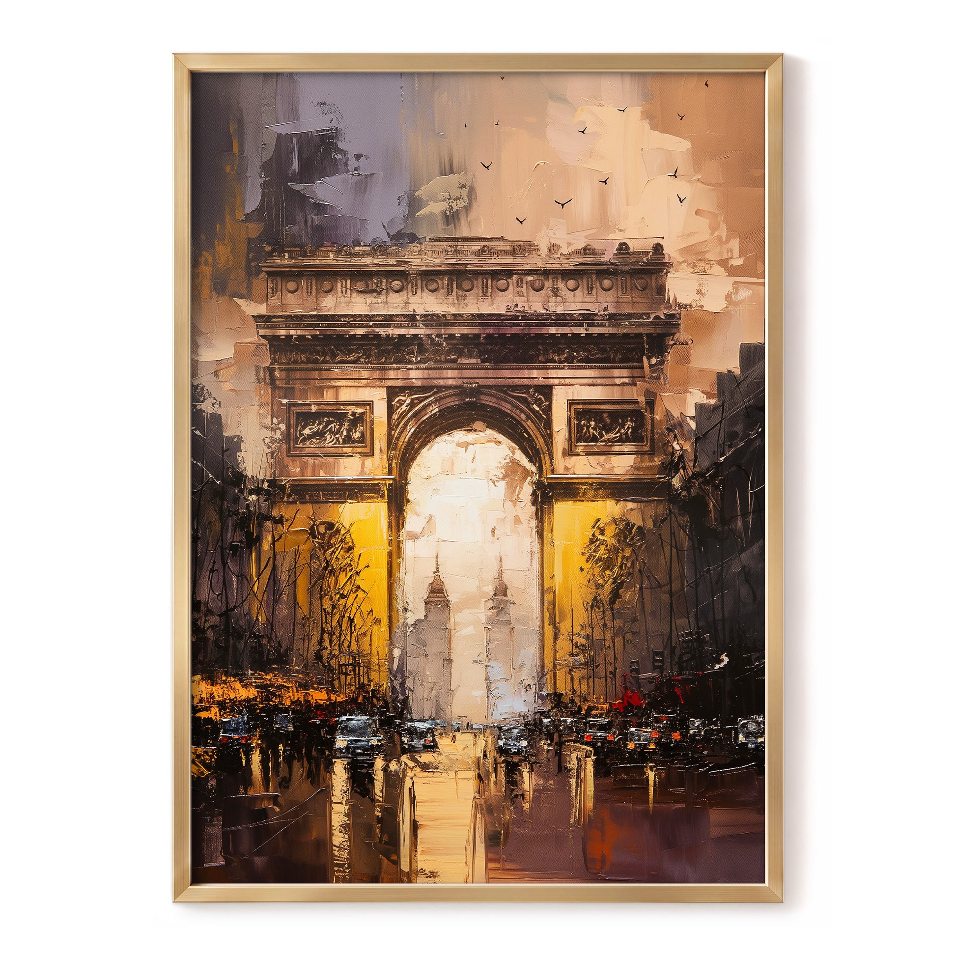 Parisian Passage, black, brown, gold abstract wall art, front artwork view