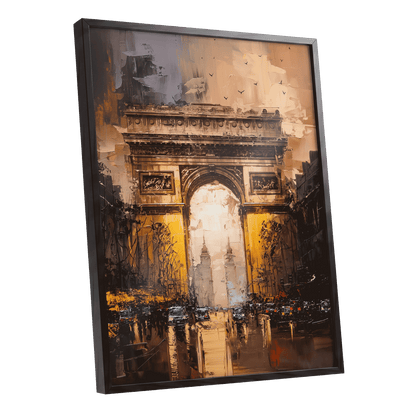 Parisian Passage, black, brown, gold abstract wall art shown as a black framed poster wall art print