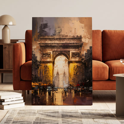 Parisian Passage, black, brown, gold abstract wall art on canvas displayed in a styled interior, gallery view 1
