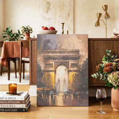 Parisian Passage, black, brown, gold abstract wall art on canvas displayed in a styled interior, gallery view 2