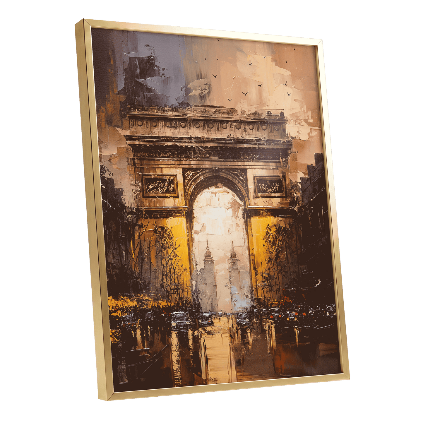 Parisian Passage, black, brown, gold abstract wall art shown as a gold framed poster wall art print