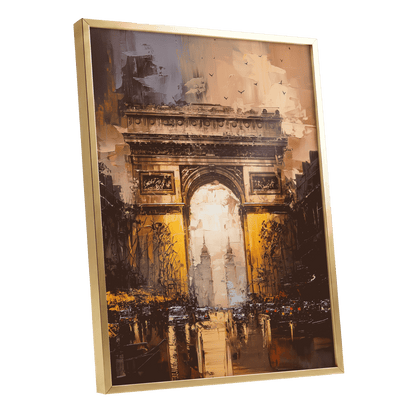 Parisian Passage, black, brown, gold abstract wall art shown as a gold framed poster wall art print