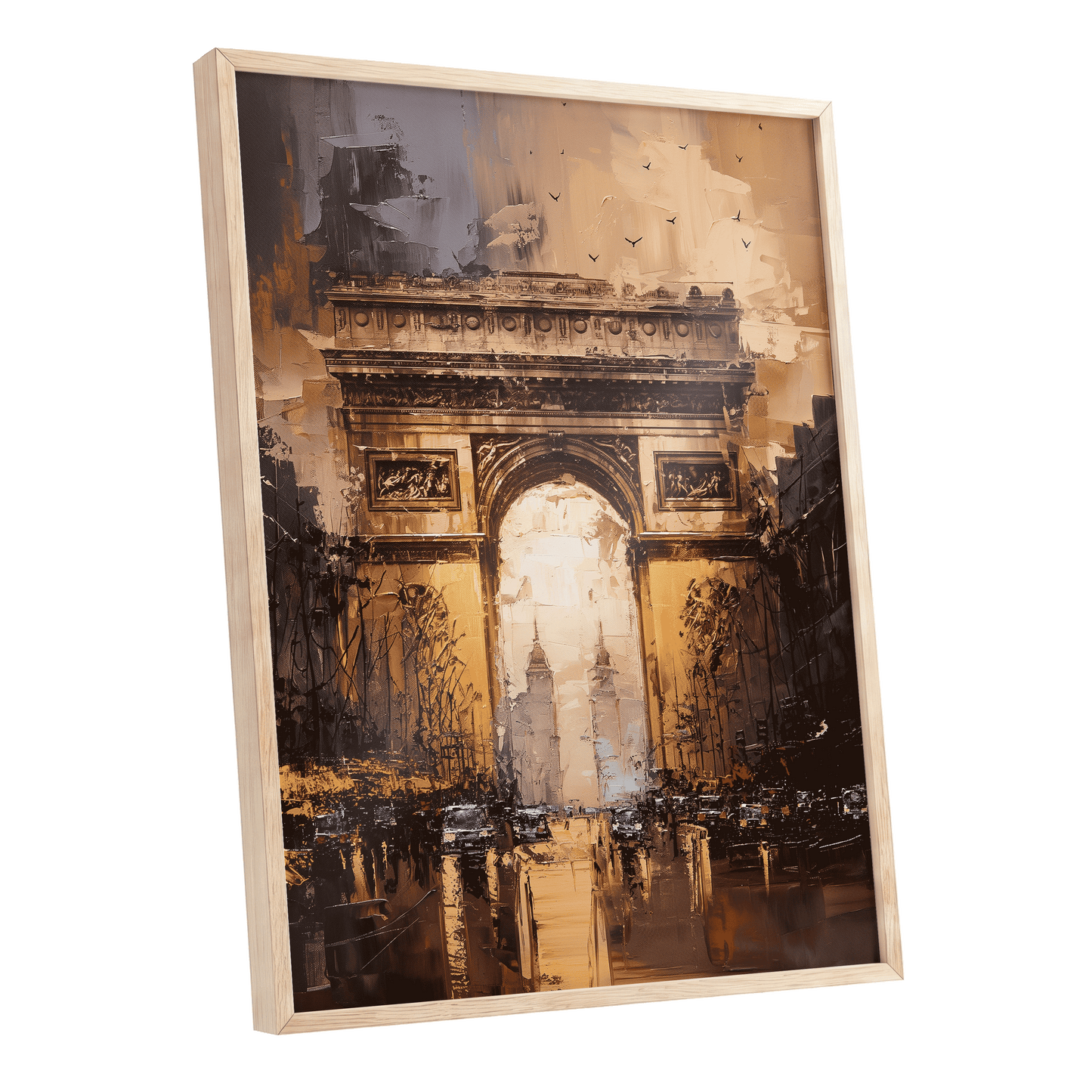Parisian Passage, black, brown, gold abstract wall art shown as a oak framed poster wall art print