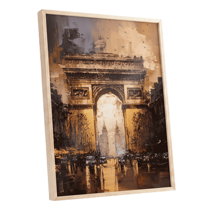 Parisian Passage, black, brown, gold abstract wall art shown as a oak framed poster wall art print