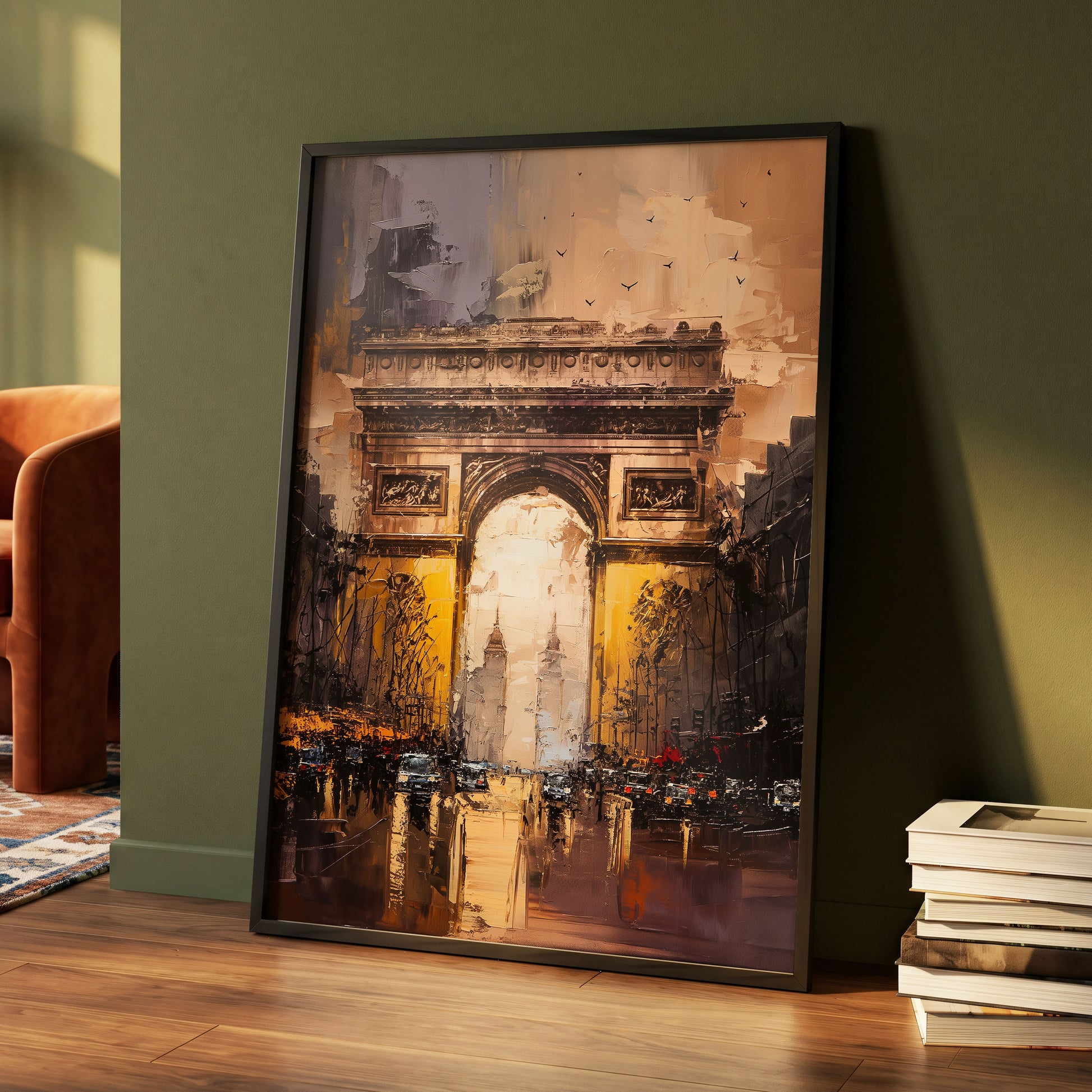 Parisian Passage, black, brown, gold abstract wall art displayed in a styled interior, gallery view 4