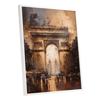 Parisian Passage, black, brown, gold abstract wall art shown as a white framed poster wall art print