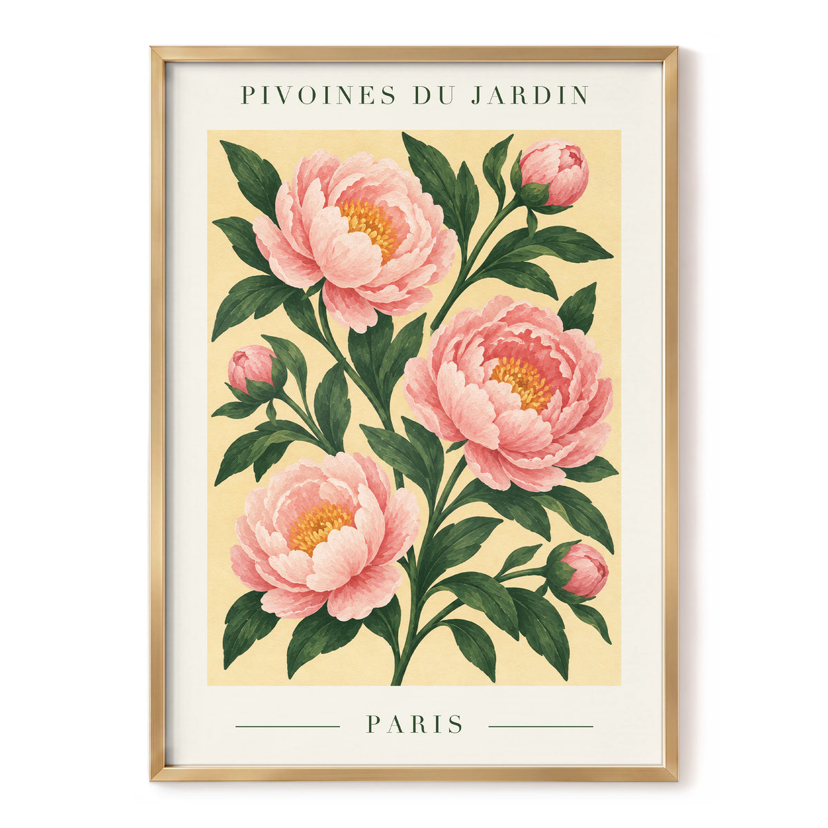 Parisian Peony Blush, pink, green, beige floral wall art, front artwork view