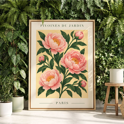 Parisian Peony Blush, pink, green, beige floral wall art displayed in a styled interior, gallery view 8