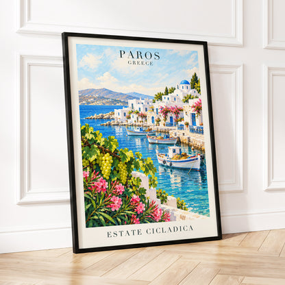 Paros in Bloom, blue, white, green nature wall art displayed in a styled interior, gallery view 2