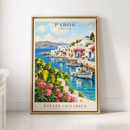 Paros in Bloom, blue, white, green nature wall art displayed in a styled interior, gallery view 8