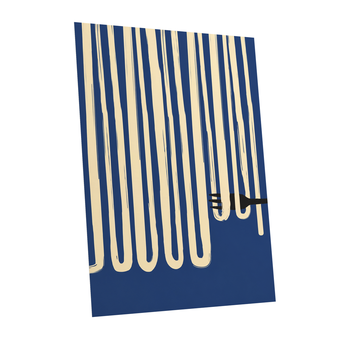 Pasta in Parallel, blue, beige, black minimalist wall art shown as a unframed poster wall art print