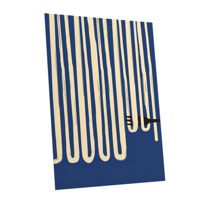 Pasta in Parallel, blue, beige, black minimalist wall art shown as a unframed poster wall art print