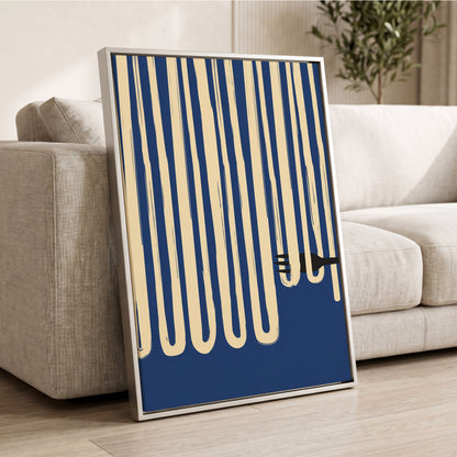 Pasta in Parallel, blue, beige, black minimalist wall art displayed in a styled interior, gallery view 8
