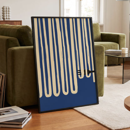 Pasta in Parallel, blue, beige, black minimalist wall art displayed in a styled interior, gallery view 9