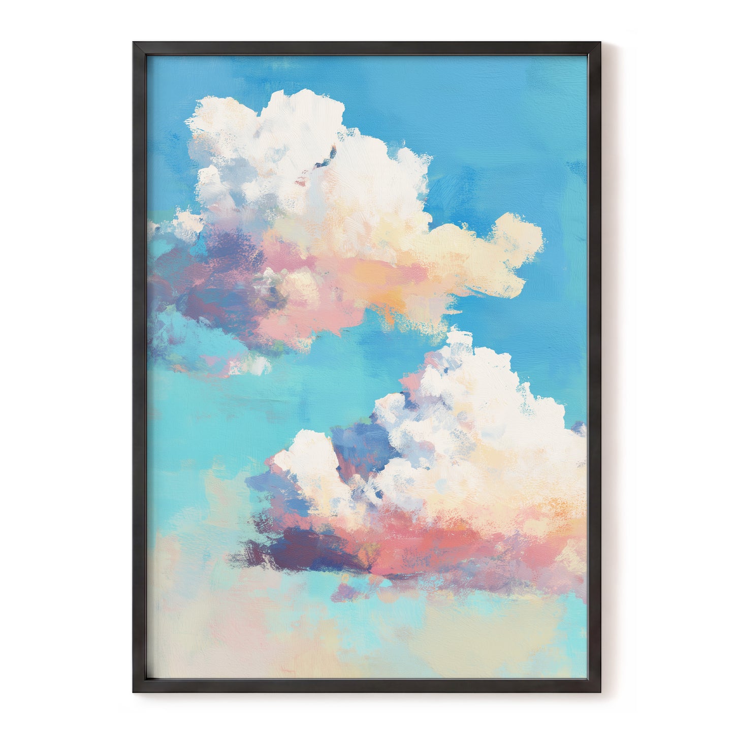 Pastel Cloud Drift, blue, white, pink nature wall art, front artwork view