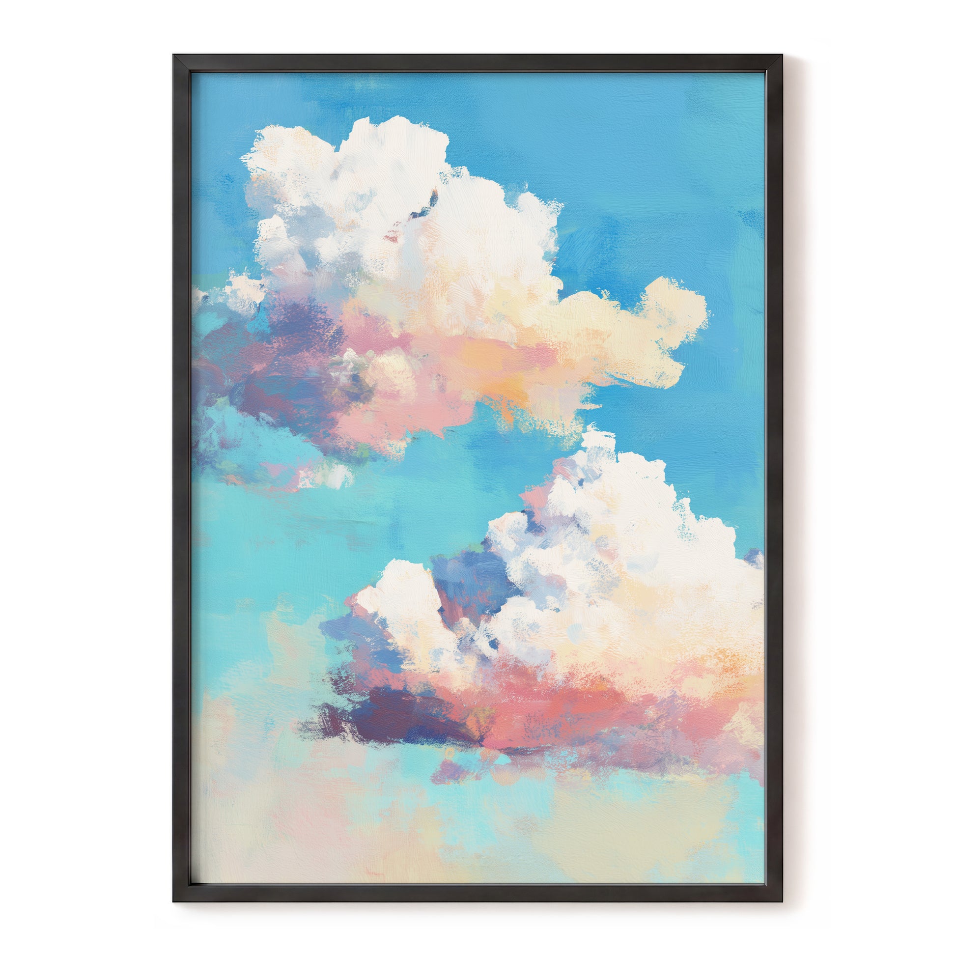 Pastel Cloud Drift, blue, white, pink nature wall art, front artwork view