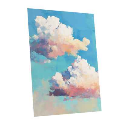 Pastel Cloud Drift, blue, white, pink nature wall art shown as a unframed poster wall art print