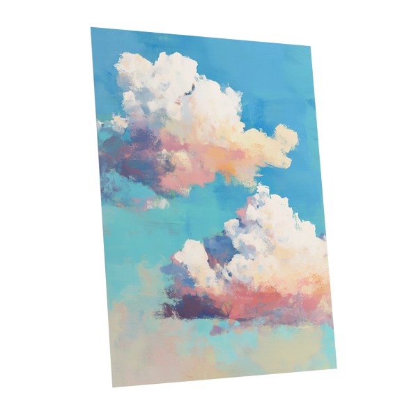 Pastel Cloud Drift, blue, white, pink nature wall art shown as a unframed poster wall art print