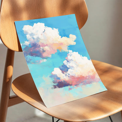Pastel Cloud Drift, blue, white, pink nature wall art displayed in a styled interior, gallery view 5