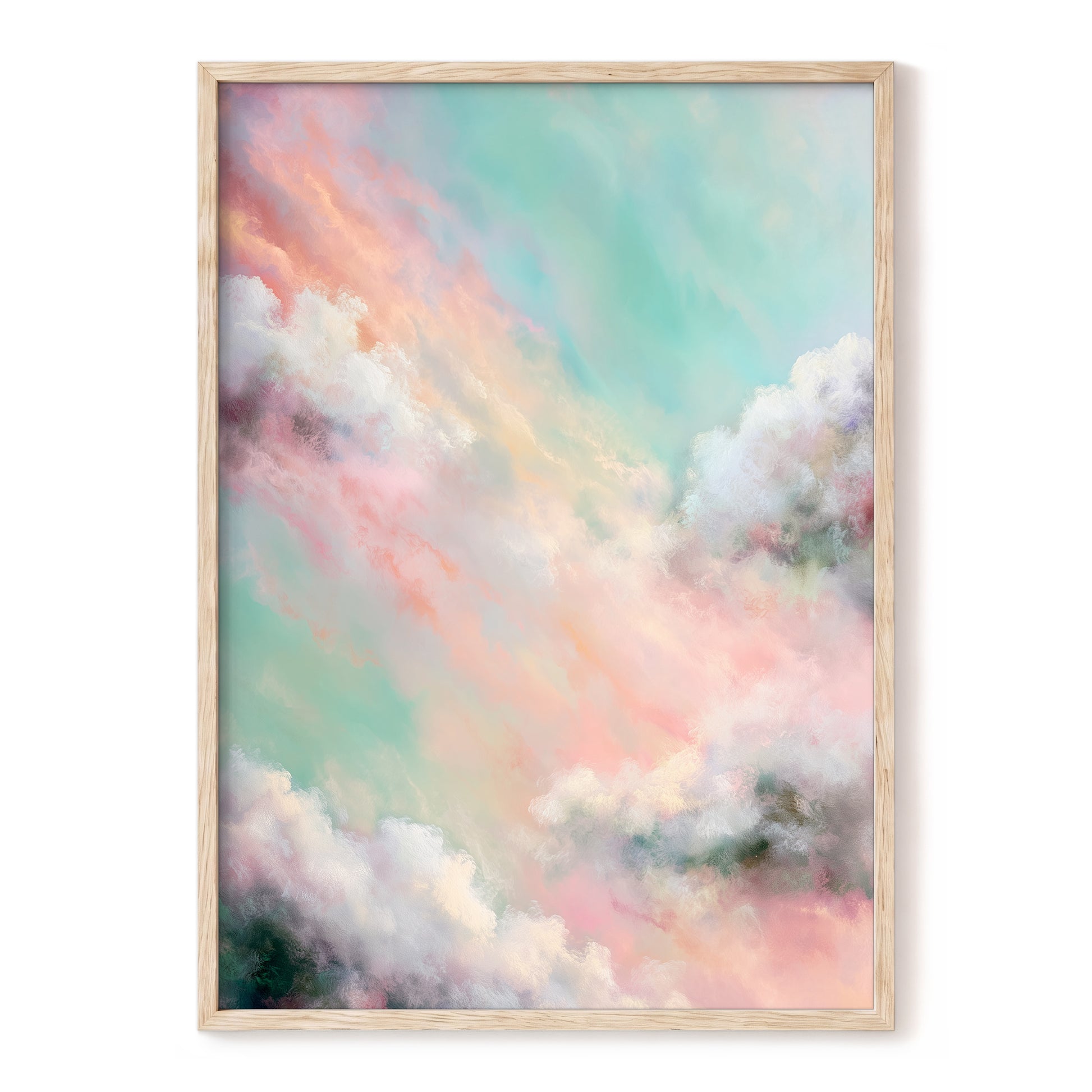 Pastel Cloud Reverie, pink, white, blue nature wall art, front artwork view