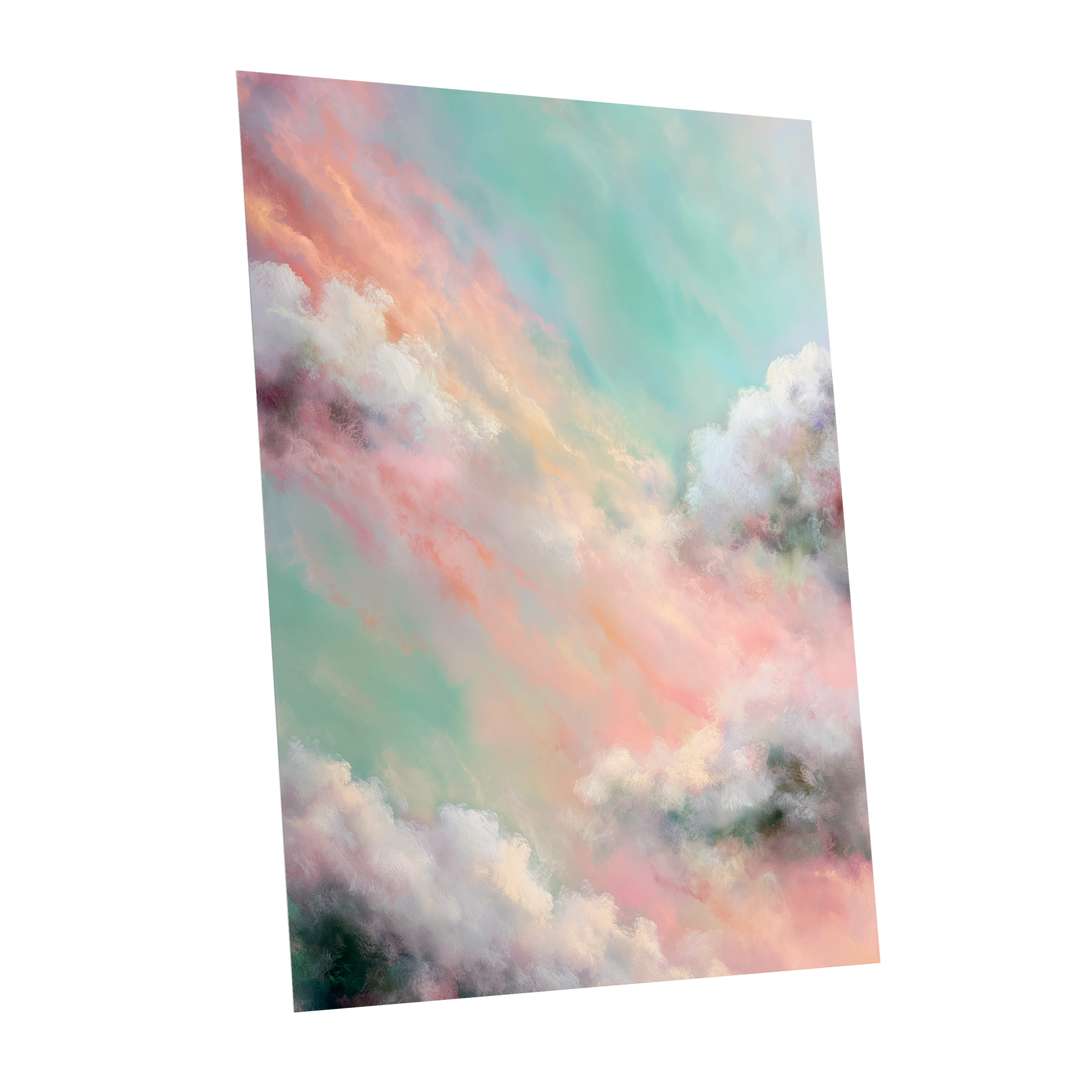 Pastel Cloud Reverie, pink, white, blue nature wall art shown as a unframed poster wall art print