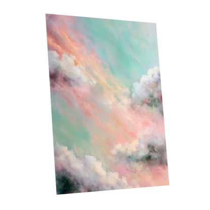 Pastel Cloud Reverie, pink, white, blue nature wall art shown as a unframed poster wall art print