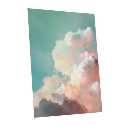 Pastel Cloudbreak, white, pink, blue nature wall art shown as a unframed poster wall art print
