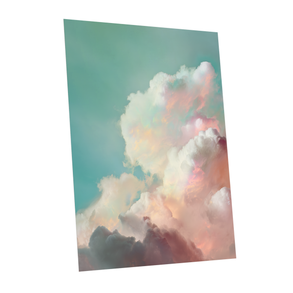 Pastel Cloudbreak, white, pink, blue nature wall art shown as a unframed poster wall art print