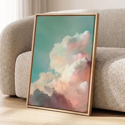 Pastel Cloudbreak, white, pink, blue nature wall art displayed in a styled interior, gallery view 4