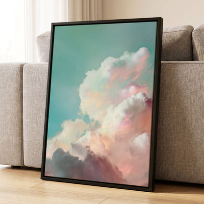 Pastel Cloudbreak, white, pink, blue nature wall art displayed in a styled interior, gallery view 8
