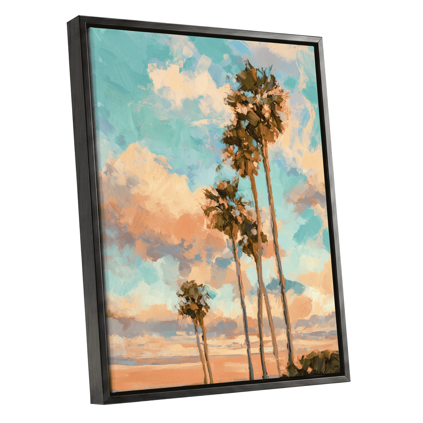 Pastel Palm Horizon – black framed canvas option