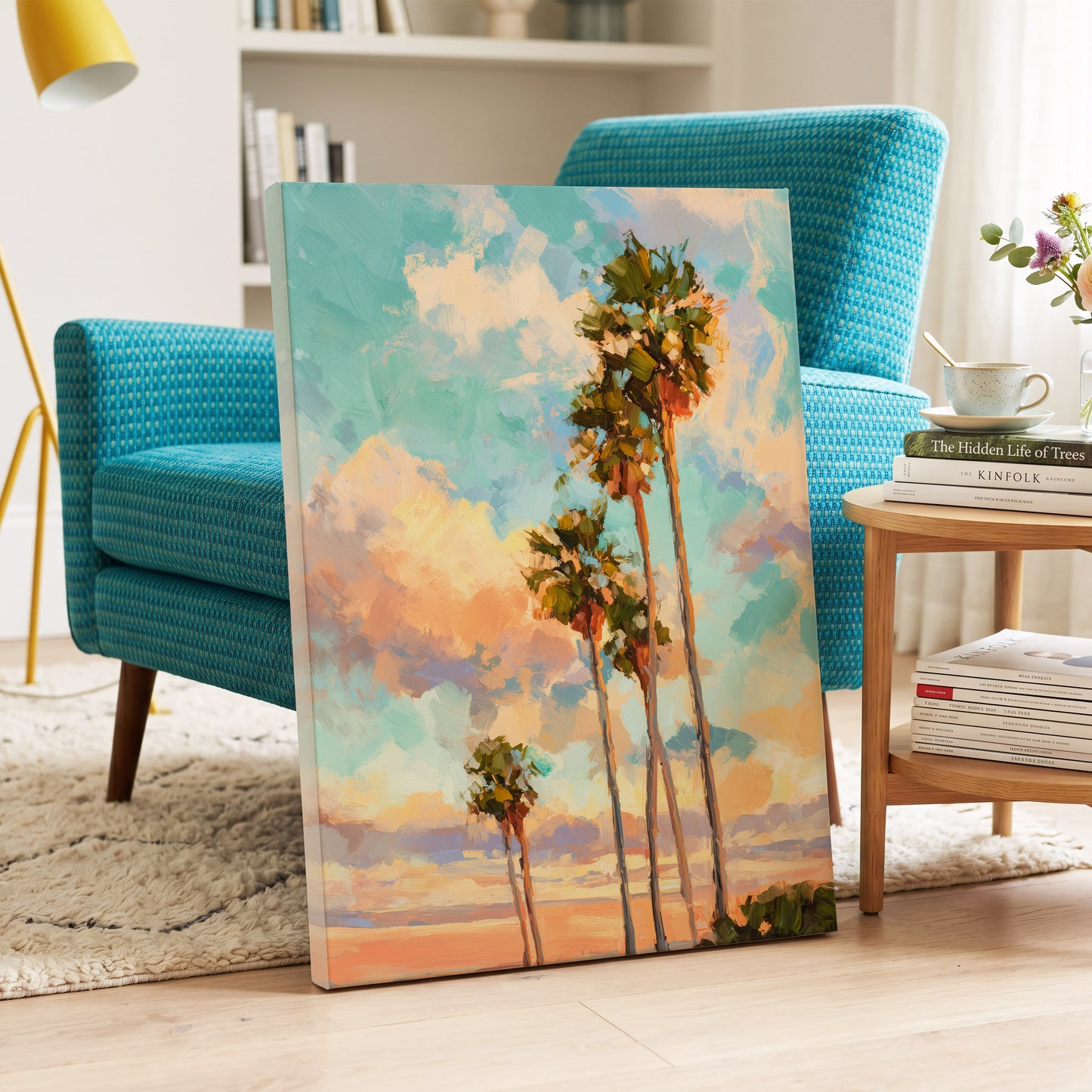Pastel Palm Horizon – canvas wall art in a styled interior, gallery view 2