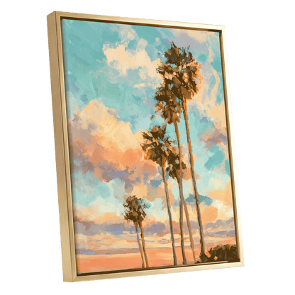 Pastel Palm Horizon – gold framed canvas option