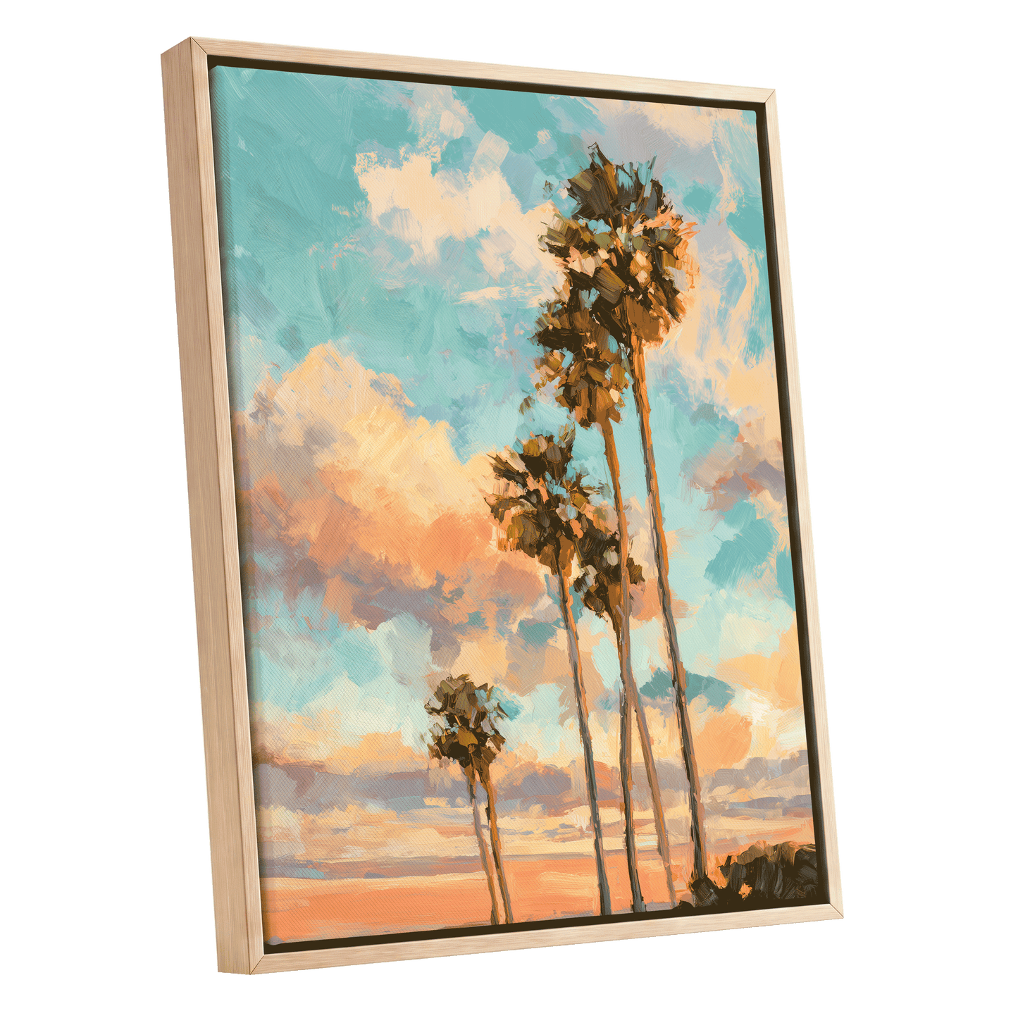 Pastel Palm Horizon – oak framed canvas option