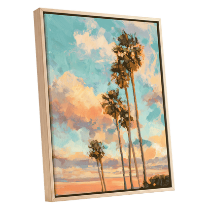 Pastel Palm Horizon – oak framed canvas option